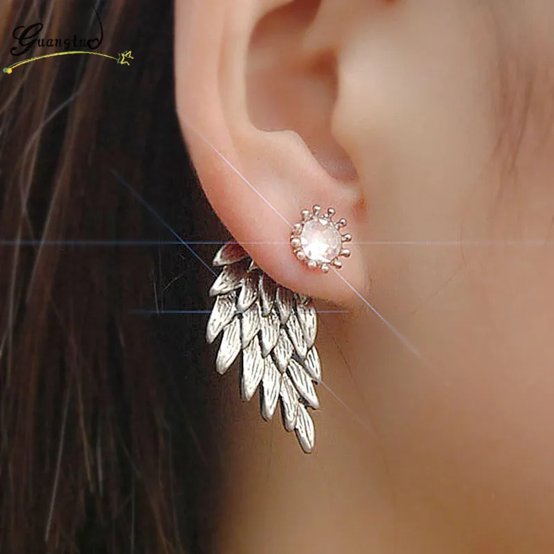 

2019 NEW Fashion Women's Angel Wings Stud Earrings Inlaid Crystal Alloy Ear Jewelry Party Earring Gothic Feather Brincos