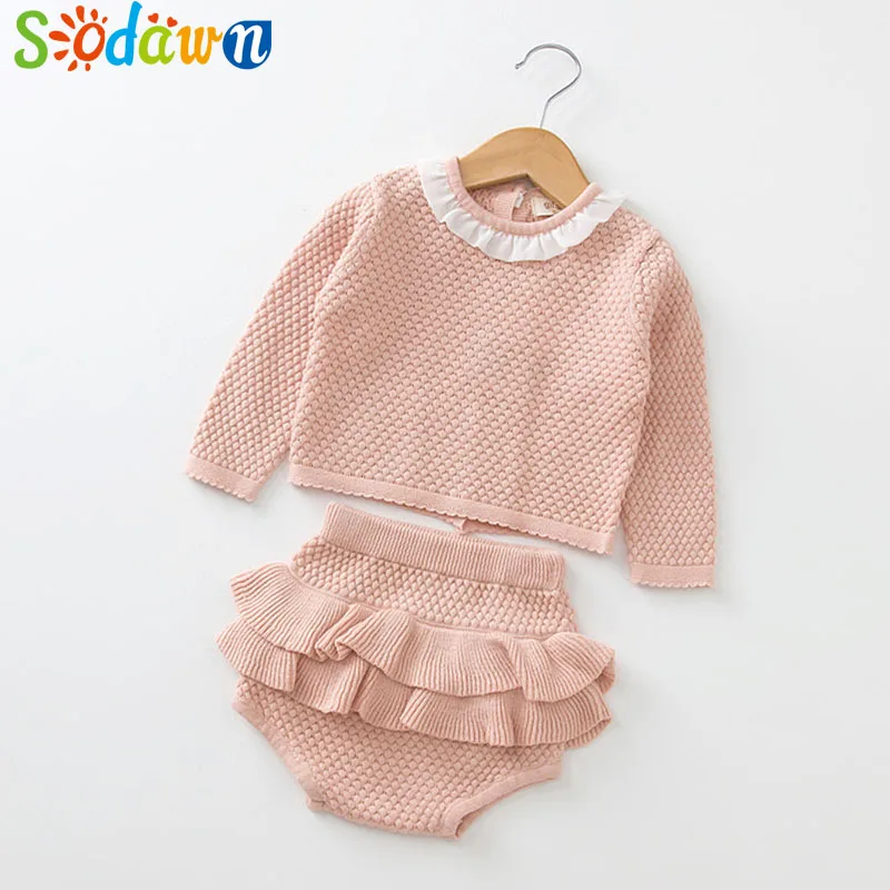 newborn baby clothing set Sodawn New Spring Autumn Fashion Baby Girls Clothes Long Sleeve Knit Sweater+Shorts Sets of Children Baby Clohting Knit Set Baby Clothing Set best of sale