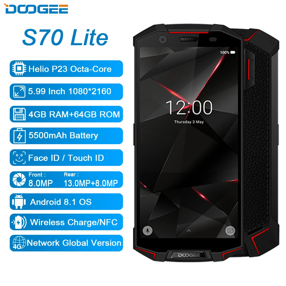 DOOGEE IP68 impermeable DOOGEE S70 Lite teléfono móvil carga inalámbrica NFC 5500 mAh 12V2AQuick cargo 5,99 \