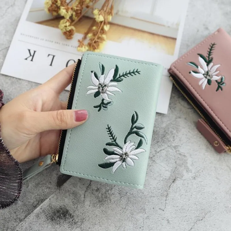 

2019 Fashion Women PU Leather Wallet Purse Female Long Wallet Flower Embroidery Pouch Handbag for Women Coin Purse Card Holders