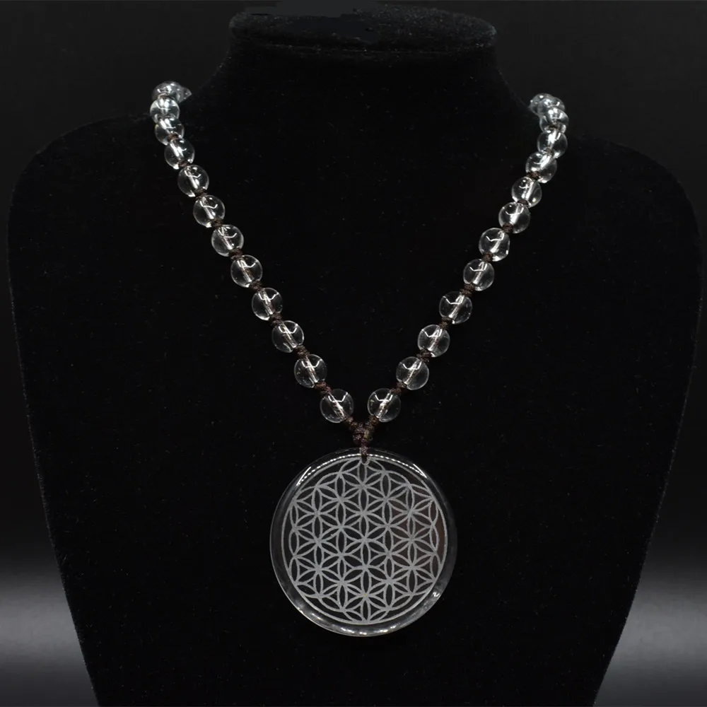 

35mm Natural Clear White Quartz Crystal Flower of Life Pendant Men Women Jewelry Carved Healing + Free shipping Wholesale
