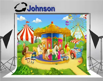 

children kids backdrop High quality Computer print Carousel Park Carrousel Circus Tent Party photography backgrounds