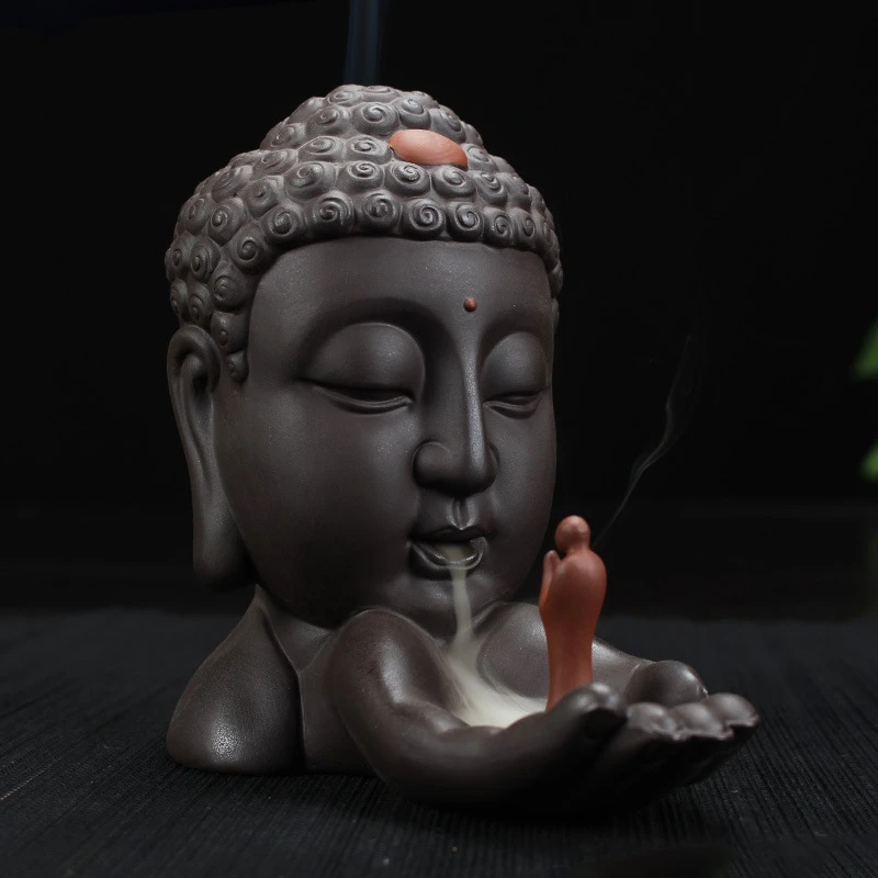 

Buddha Statue Backflow Incense Burner Ceramic Incense Holder Aromatherapy Buddhist Censer Home Decor+ 10PCS Incense Cones