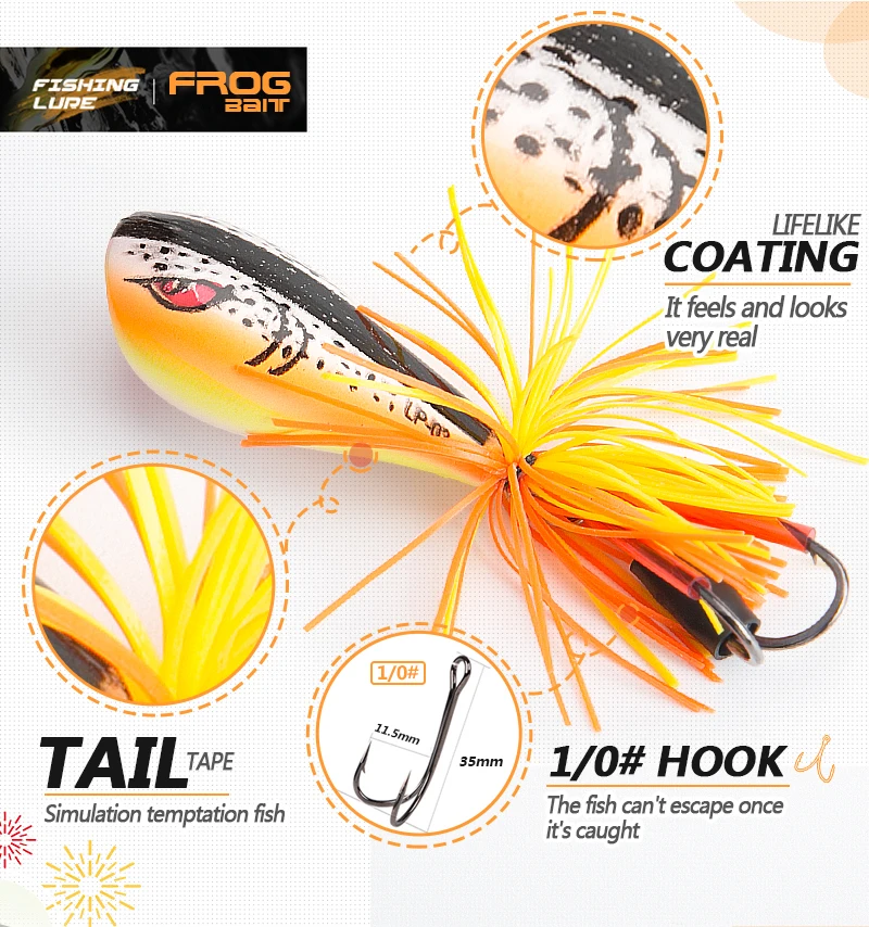 DONQL 1Pcs Frog Fishing Lure 9.5g 9cm Top water Snakehead Hard Bass Baits With Sharp Double Hooks Popper Fishing Tackle          (7)