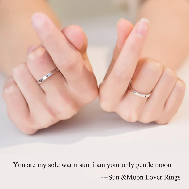 Qevila Fashion Silver color Ring Simple Style Moon Sun Love Adjustable Plate S925 Couple Rings For Girls Boy Best Friend Jewelry (6)