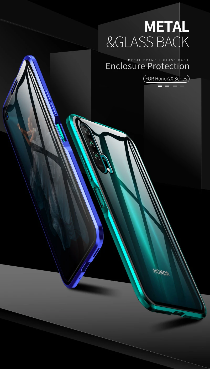 Двухсторонний чехол из закаленного стекла 360 для huawei Honor 20 Pro, магнитный металлический корпус, стеклянная крышка Honor20 Pro, чехол s On