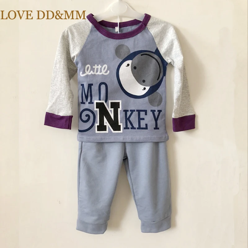 LOVE DD& MM/комплекты одежды для мальчиков детская одежда милые футболки в полоску с надписью и машинкой+ штаны, детская одежда - Цвет: Небесно-голубой