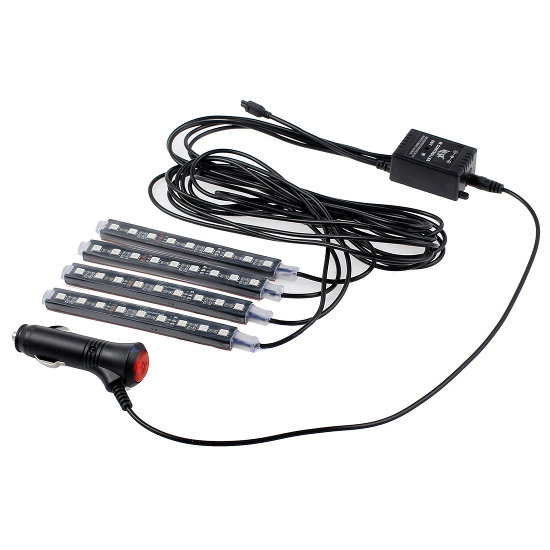 

4* 12V 9LED Strip Lights Car RGB Interior Wireless Music IR Control 7 Colors