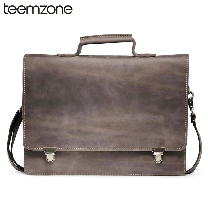 

Men's Crazy Horse Genuine Leather Vintage Zipper Single Laptop Briefcase Messenger Shoulder Attache Portfolio Lawyer Bag T8883