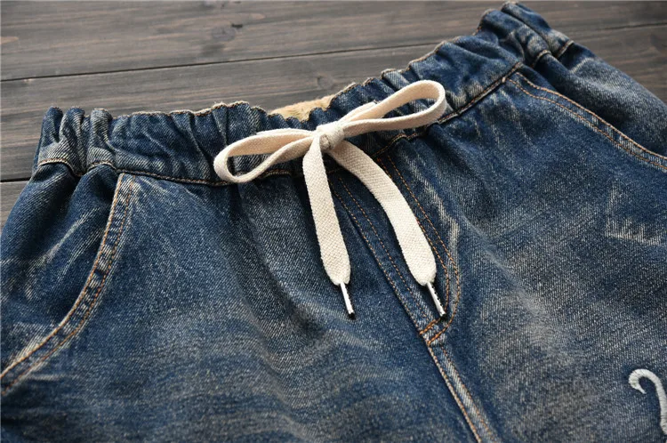 Осенний Пункт Ретро Национальный Ветер эластичный пояс шнурок Вышивка Узор потертые джинсовые брюки женские Лебедь