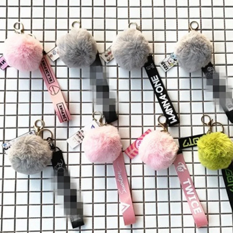 

Twice Got7 Wnna One BlackPink Seventeen Creative Mobile Phone Strap HairBall Accessories Lanyard Acrylic Brand LJ85