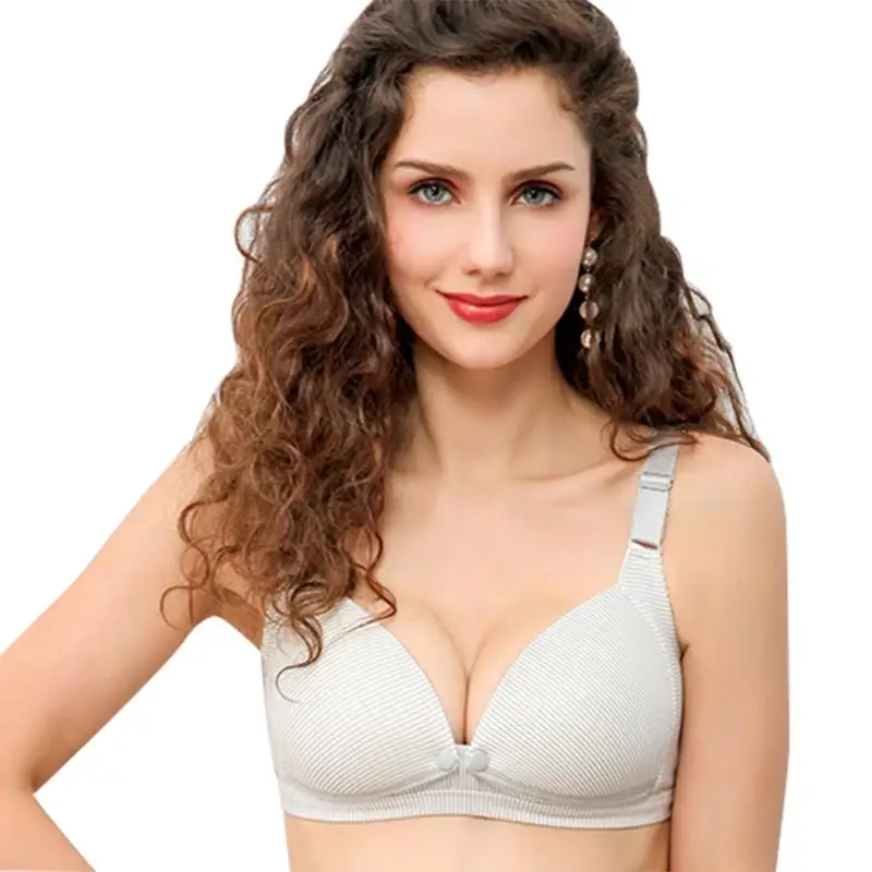 

Maternity Pregnant Bra Post Partum Underwear Breastfeeding Bra Nursing Feeding Bra Gray Stripe Cotton Maternity Nursing Bra