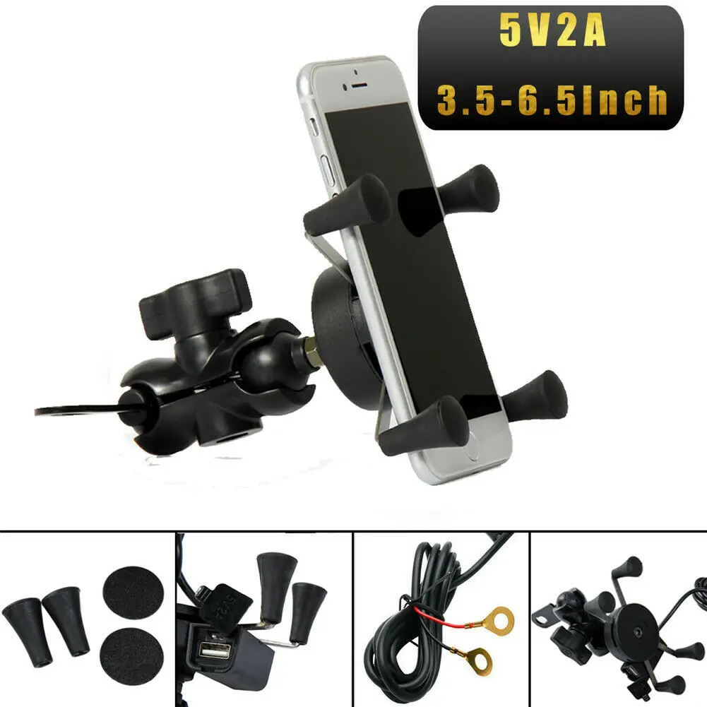 

Universal Adjustable Cell Phone Holder Motorcycle Bike Bicycle Handlebar Mount GPS Stand Clamp Mount USB Charge