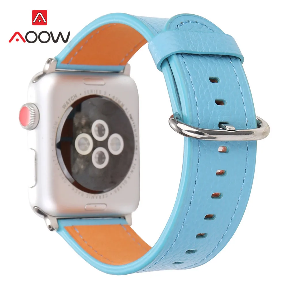 Genuine Leather Watchband for Apple Watch 38 42mm 40 44mm Fashion Simple Yellow Replacement Bracelet Band Strap iwatch 123 4|Ремешки для