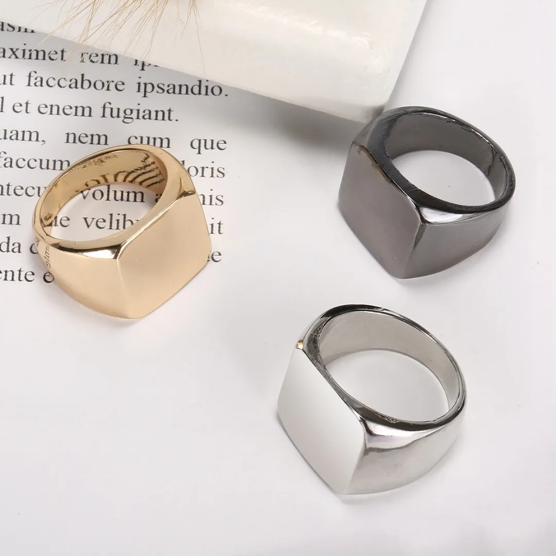Мужское кольцо золотое/черное/серебряное ширина перстень полированное кольцо на палец женское изысканное кольцо унисекс Большое Квадратное кольцо Простые ювелирные изделия