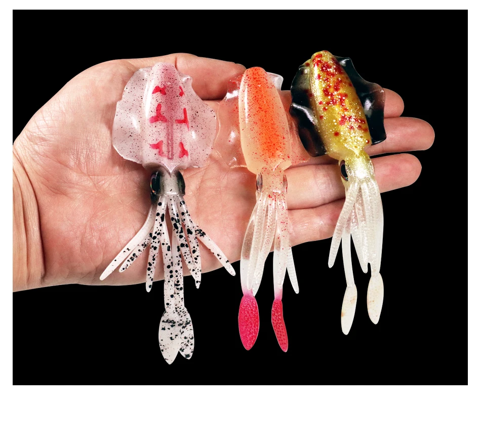 1 шт., 20 г, Мягкая приманка для кальмара в соленой воде, 3D глаза, светящаяся осьминог, рыболовная приманка с лезвием 9 г, рыболовный крючок для морской рыбалки
