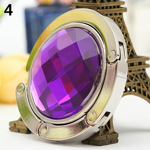 Fashion Holder Portable Metal Foldable Table Handbag Holder Purse Hanger Convenient Hook Hang Bag Round Rhinestone Holder - Цвет: Purple