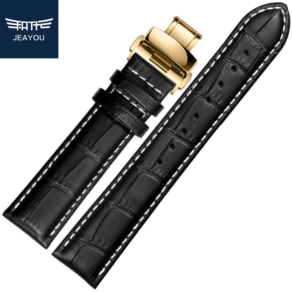 JEAYOU font b Men b font High Quality Genuine Leather Watchband For Tissot Longines Mido Black