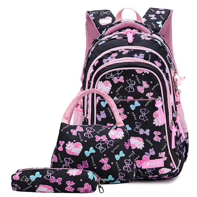 3 шт./компл. школьный рюкзак для девочек Детские Рюкзаки Школьный рюкзак с принтом Mochila Infantil - Цвет: Черный
