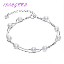 Подлинный стиль двухслойная конструкция S925 стерлингового серебра браслет топ из натурального жемчуга браслет, модное ювелирное изделие для женщин девушки