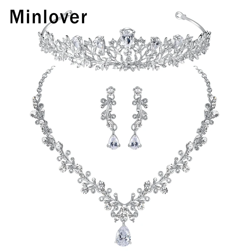 Minlover Роскошные CZ свадебные ювелирные наборы в форме листа Кристалл Свадебное
