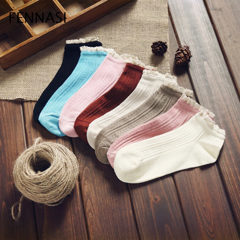 FENNASI/3 пары кружевных забавных коротких носков Женские Короткие хлопковые полосатые носки Harajuku цветные белые носки красивые носки Лолиты для девочек