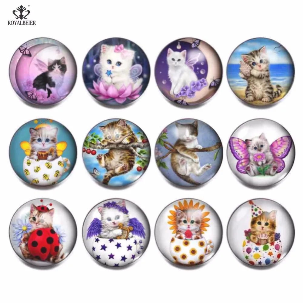 RoyalBeier 12pcs/lot Cute Pig Snap Button China Panda Glass Charms 18mm Snap Button For Snap Bracelet Necklace DIY Jewelry