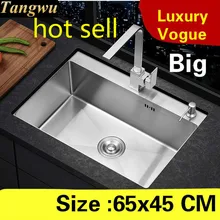 Квартира vogue мыть овощи Кухня ручная раковина одинарная мойка 304 нержавеющая сталь Горячая большой 65x45 см