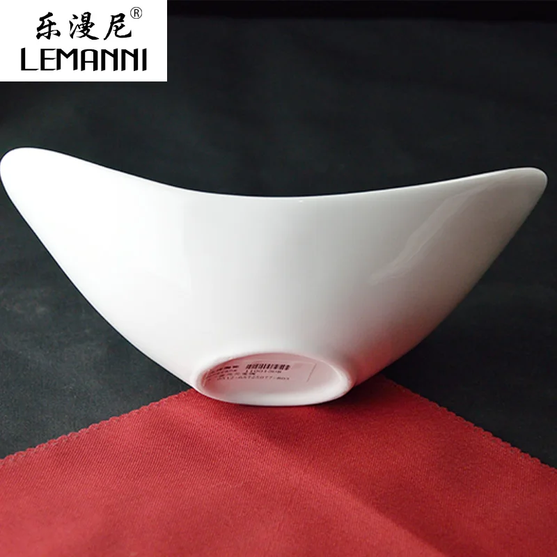 Household ceramic bowl dish hotel tableware Western-style food disc pure white large bowl dish gold ingot creative salad