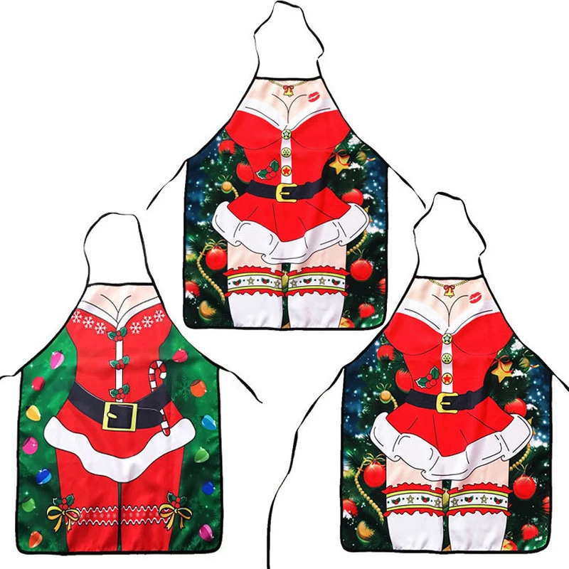 

2019 Christmas Home Decoration Red Brushed Cloth Apron Beautiful Girl Snowman Head Home Dress Dress Up Supplies Christmas Apron