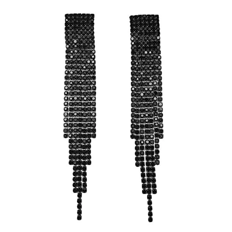 

Tassel Long Black Earrings Statement Great Gatsby Rhinestone Crystal Drop Earrings Pageant Bridal Wedding Party Earrings Jewelry