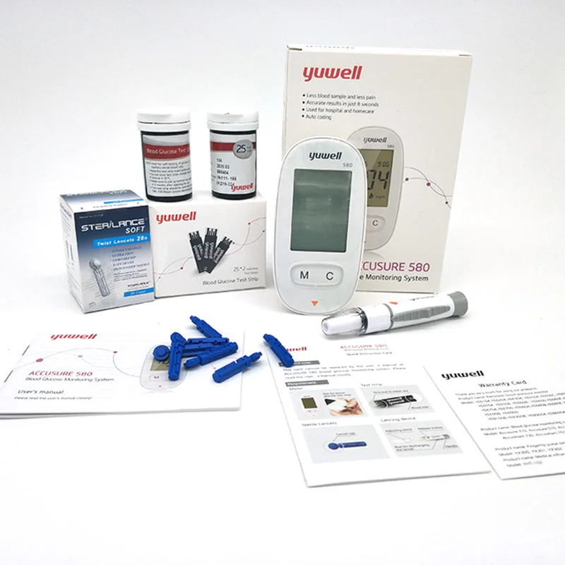 Yuwell 580 сахара в крови Тесты er глюкометр монитор 50 шт. полоски диабетической