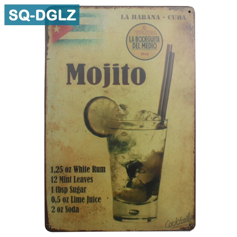 

[SQ-DGLZ]Hot Mojito Metal Sign Vintage Metal Plates Cafe Pub Club Home Wall Decor Tin Signs Retro Plaque