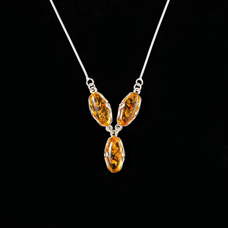 

Genuine Poland imported natural amber gold beeswax sterling silver necklace pendant set Factory price fidelity