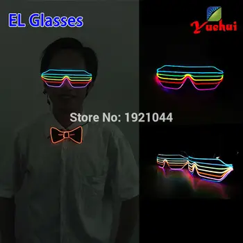 

New Style Six Colors multicolor Sound activated EL Wire Fashion Shutter Shaped Glasses LED Glasses For Festival Party Decoration