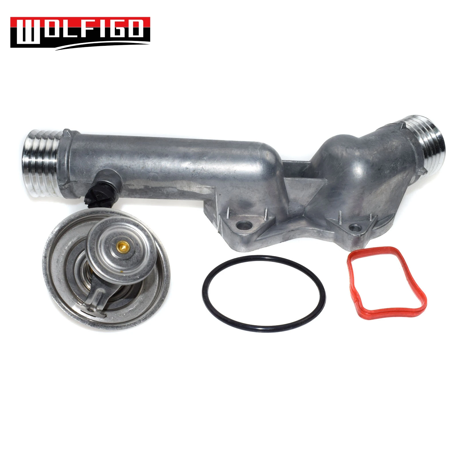 WOLFIGO For BMW E39 528i 1997 1998 ALUMINUM Thermostat Housing Cover W/ Thermostat Assembly 11537511083, 11531740478 New