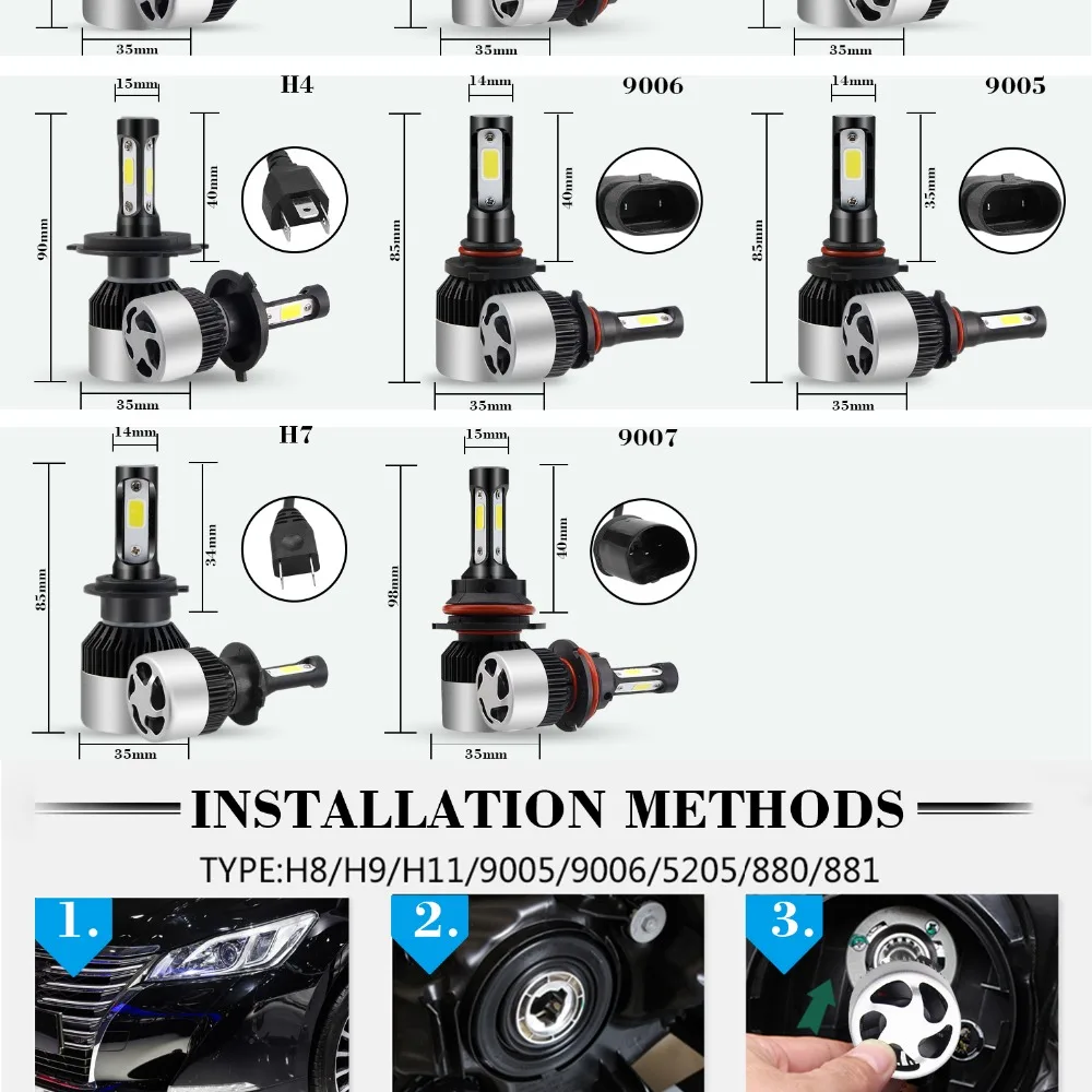 Sulucar H4 светодиодный H7 H11 H8 HB4 H1 H3 HB3 для автомобильных фар 72 Вт 8000LM авто фары 3000 K 4300 K 6500 K 8000 K Hi_Low балки для грузовиков