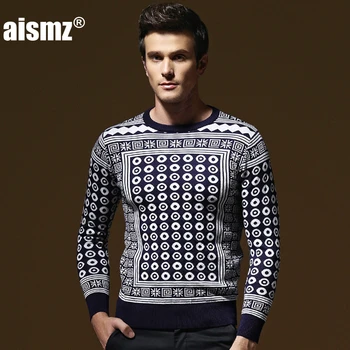 

Aismz 2018 Winter Brand New Fashion Casual Printed Sweater O-neck Slim Fit Knitting Warm Pullover Men Clothes Pull Homme Coats