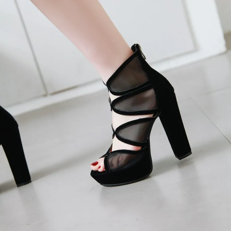 PXELENA/готические сандалии-гладиаторы в стиле панк; женские сандалии в римском стиле на высоком массивном каблуке с сеткой; женская обувь для вечеринок; Винтажная обувь на платформе; размеры 34-43