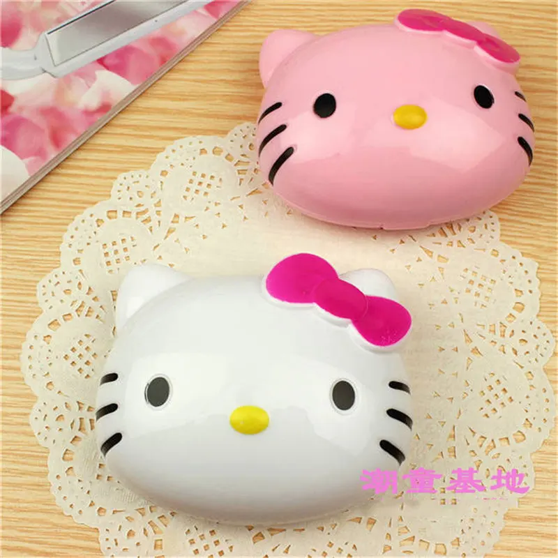

Hello Kitty Portable Eyewear Contain Crystal Contact Lenses Case with Bottle Womans Travel Kit Cat Contact Lens Box DA