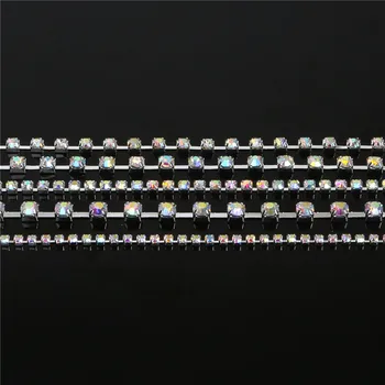 

10 yards/roll Silver Rhinestone Chain White AB Crystal SS6-SS18 Electroplated Sliver Chain DIY Apparel Sew On Jewelry Accessory