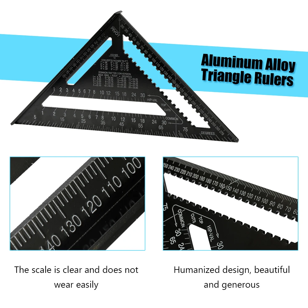 

Aluminum Alloy Triangle Rulers 90 degrees 45 degrees Set Square 12in Black Metric Square Ruler