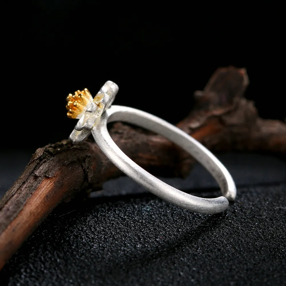 Double Fair Wiredrawing Flower Design 100% 925 Sterling Silver Rings S925 Adjustable Ring For Women Anniversary Party DFRY007