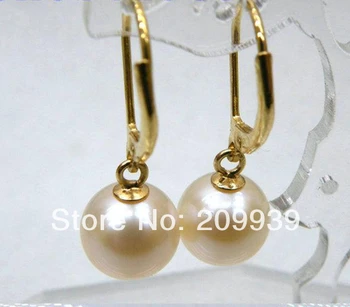 

hj 002266 Genuine AAA+++ 8mm perfect round white akoya pearl dangle earring 14k solid gold