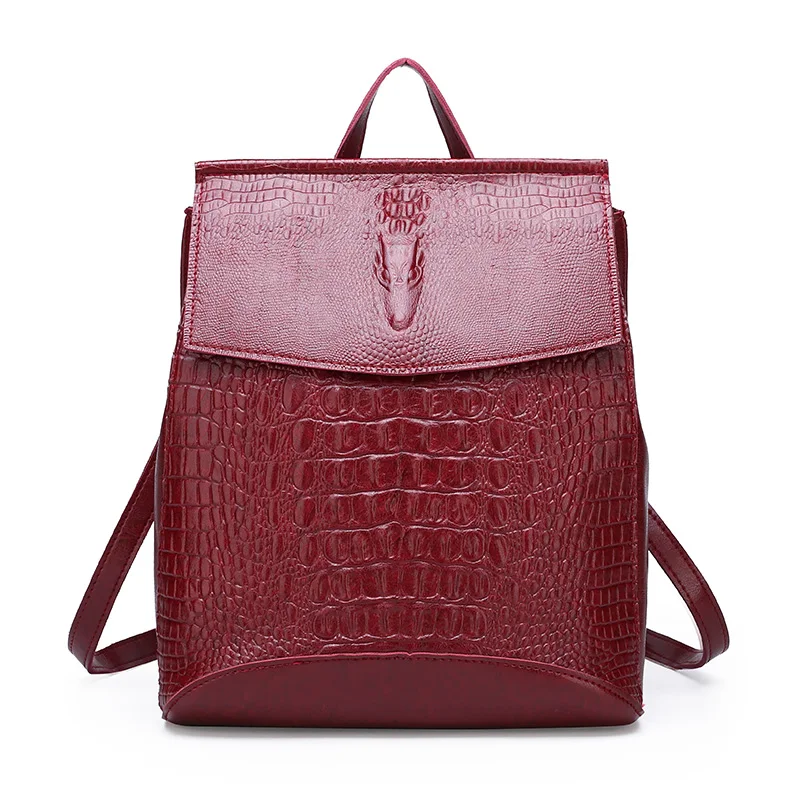 Luxury Women Pu Leather Backpack High Quality Ladies Crocodile Shoulder Bag New Fashion Female Large Capacity Travel Backpacks