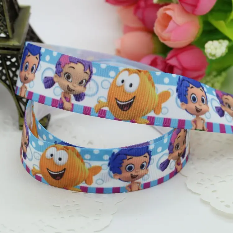 

DHK 7/8'' 5yards bubble guppies printed grosgrain ribbon hair bow diy party decoration OEM Wholesale 22mm C722