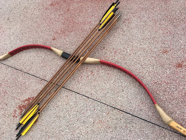 US $59 49 15% OFF| China Red leather bow really traditional Longbow shooting hunting +6 bamboo arrows-in Bow & Arrow from Sports & Entertainment on