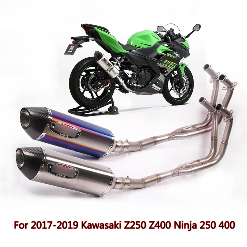 Полная выхлопная система для Kawasaki Z250 Z400 мотоциклетный коллектор средней трубы скольжения на 51 мм избежать нет дБ убийца ниндзя 250 400