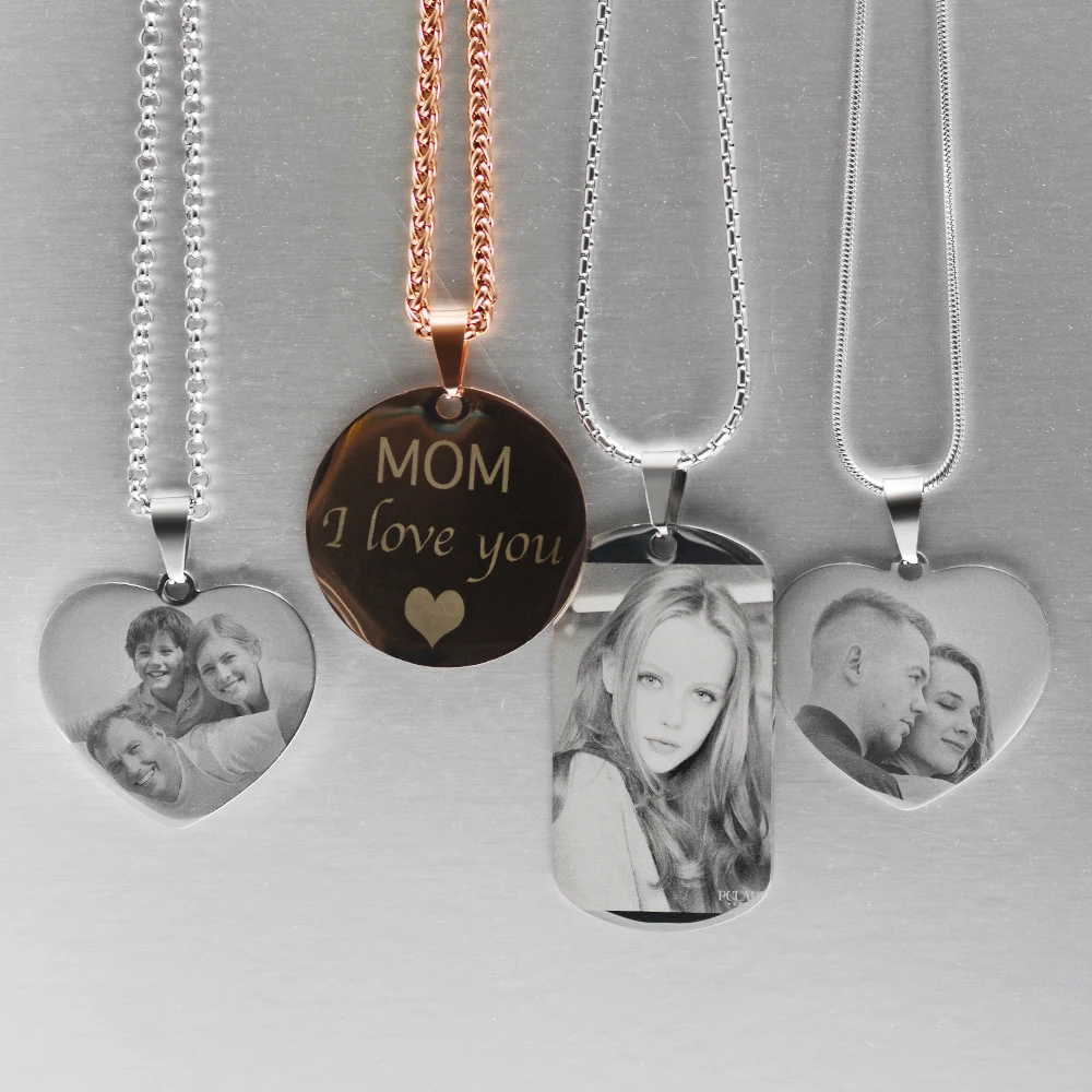 

3 Styles Custom Pictures Image Pendant Necklace Stainless Steel Engrave Your Photos ID Tag Necklace Choker For Women Men