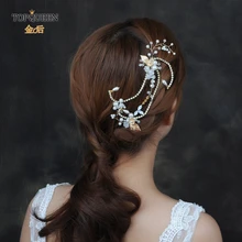 TOPQUEEN HP139 горный хрусталь свадебное украшение на голову для невесты аксессуары для волос Тиара жемчуг свадебные волосы лозы кристалл заколка для волос